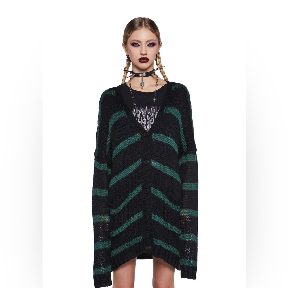 Dolls Kill Striped Green Cardingan